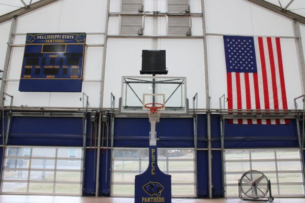 Photo showing the basketball hoop at Pellissippi State Community College.