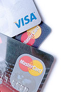 The corners of 3 credit cards.