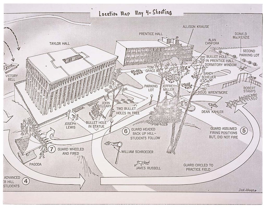 map showing the military presence on the campus and the victims