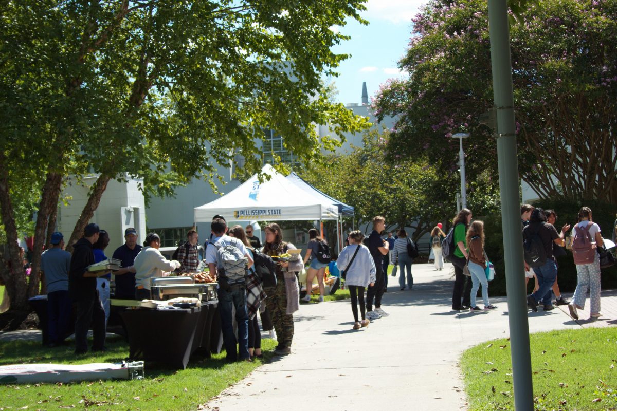 A crowd of students at the courtyard attending the Engagement Fair.