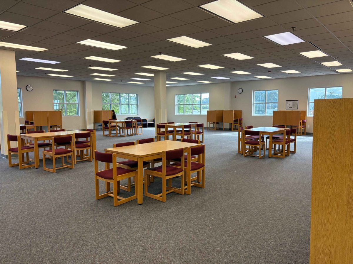 A room in the Education Resource Center with chairs and tables set up.