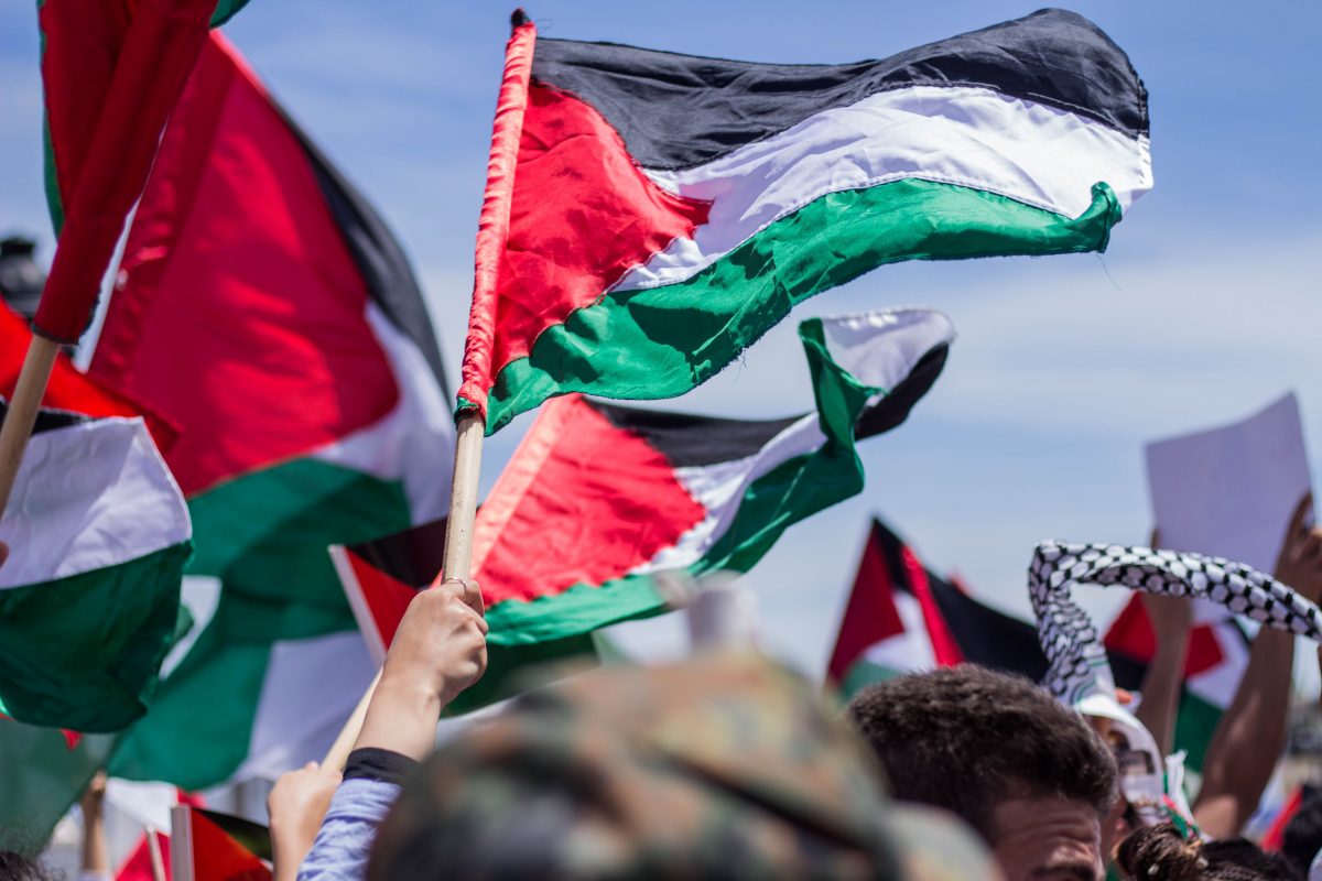 Palestinian flags flying in the wind.