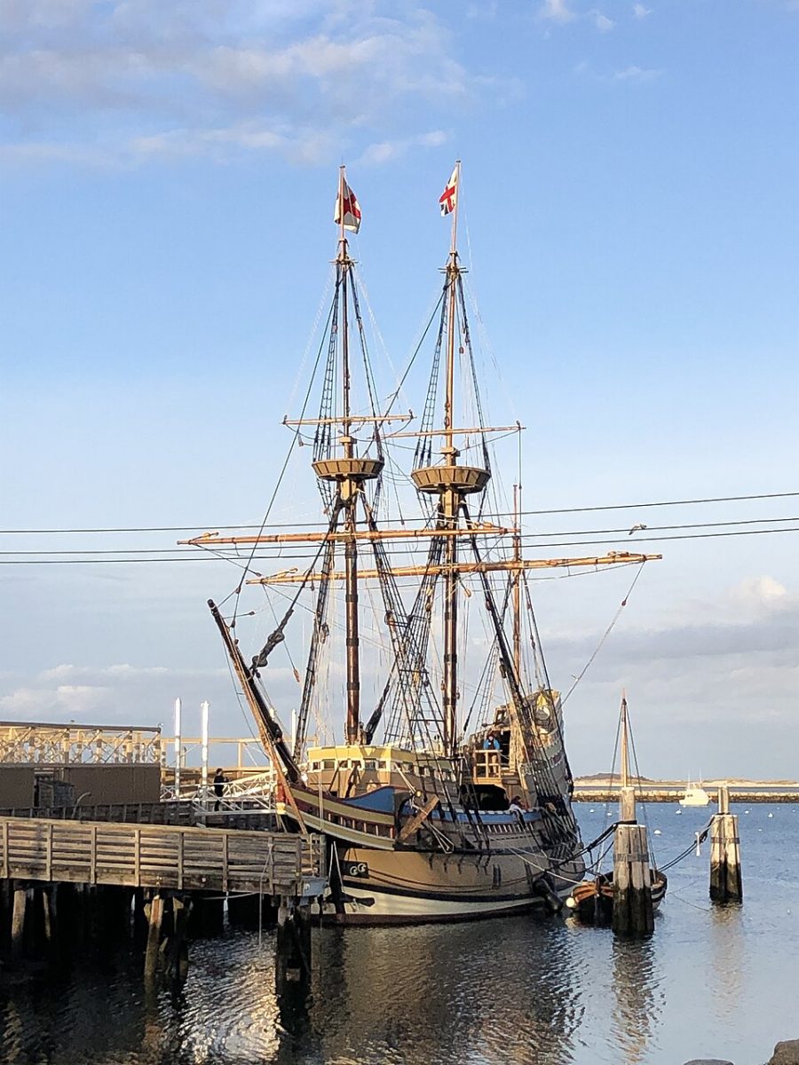 An old style three masted sailing ship at port