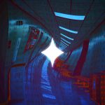 A hallway with an effect to make the floors, ceiling, and walls to appear wavy.