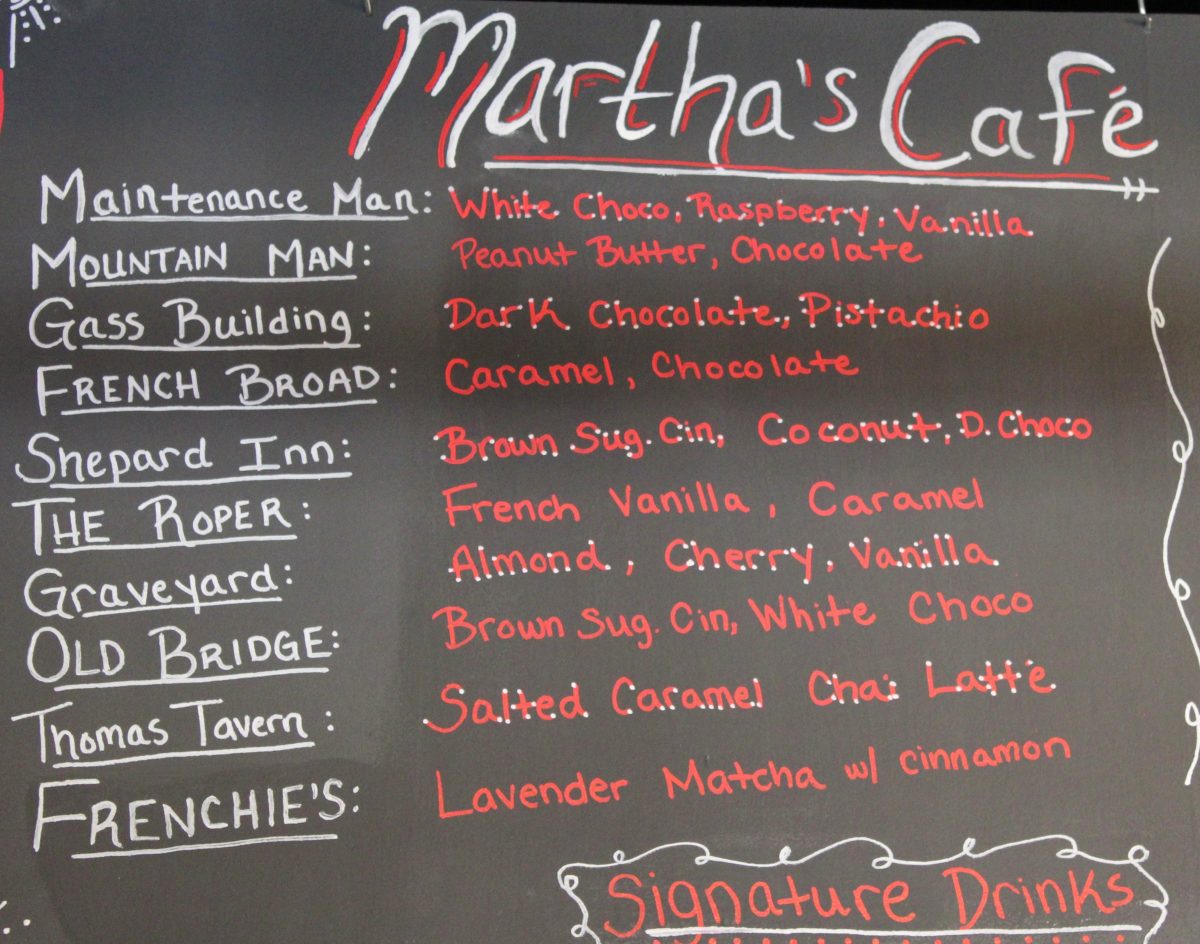 coffee shop seasonal menu, in red and white lettering