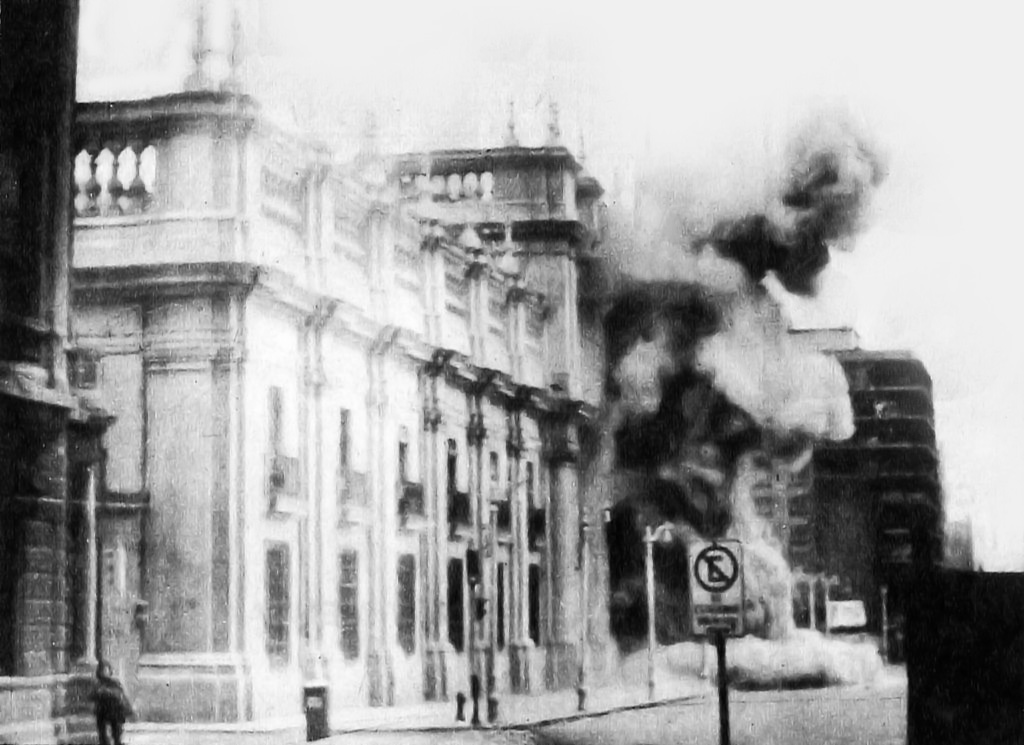 On September 11, 1973, La Moneda, the Chilean Presidential Palace, was bombed by Pinochet’s forces before they took over.