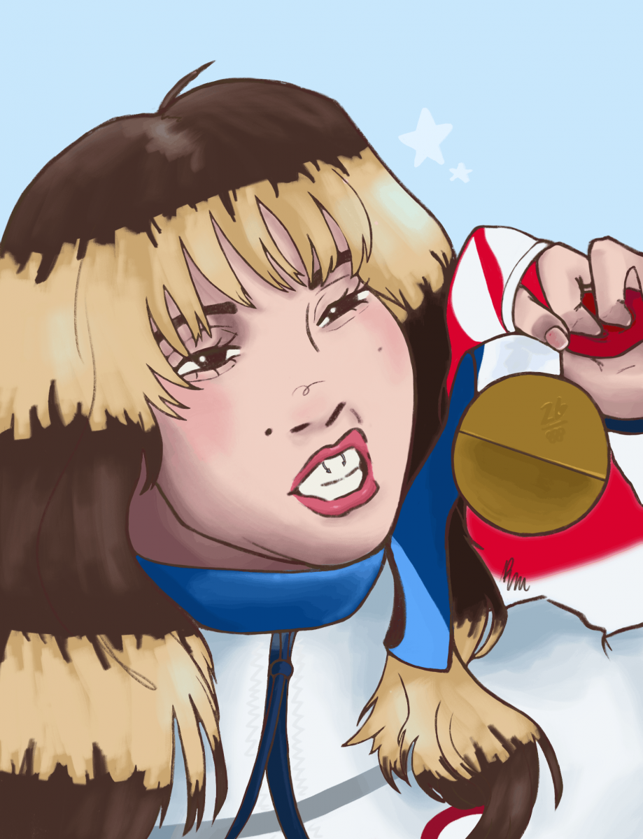 Digital drawing of Alysa Liu with her gold medal