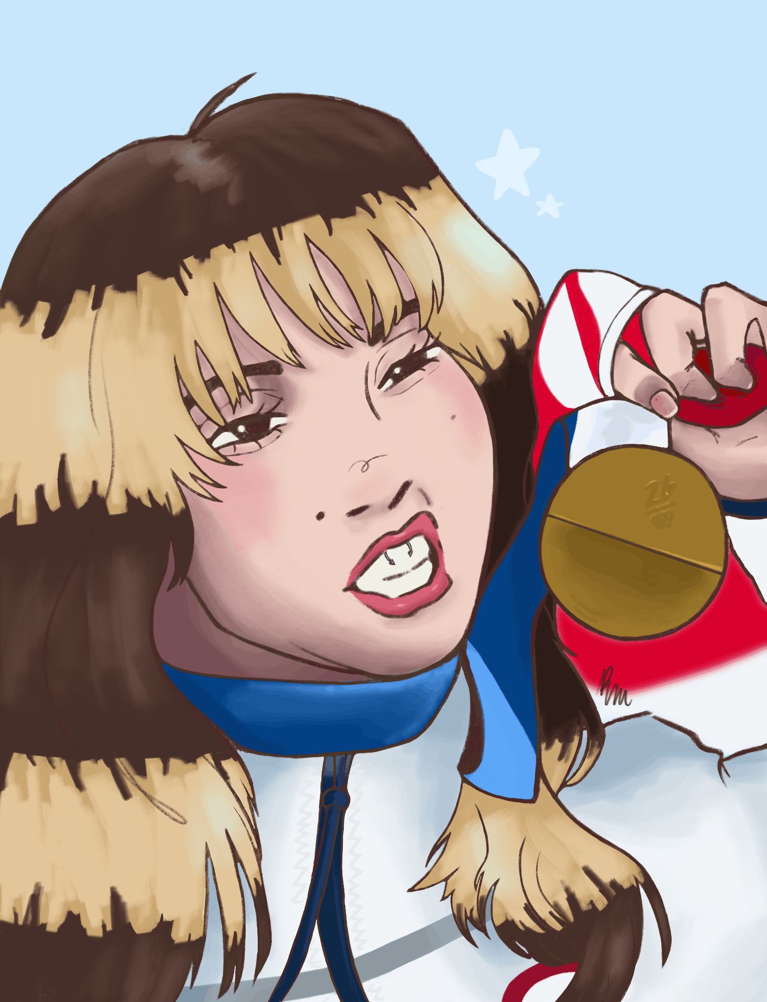 Digital drawing of Alysa Liu with her gold medal