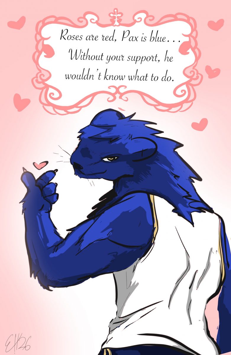 Pax the panther making a heart gesture.