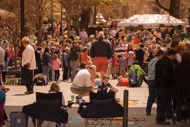 People enjoying the Dogwood Arts Chalk Walk
