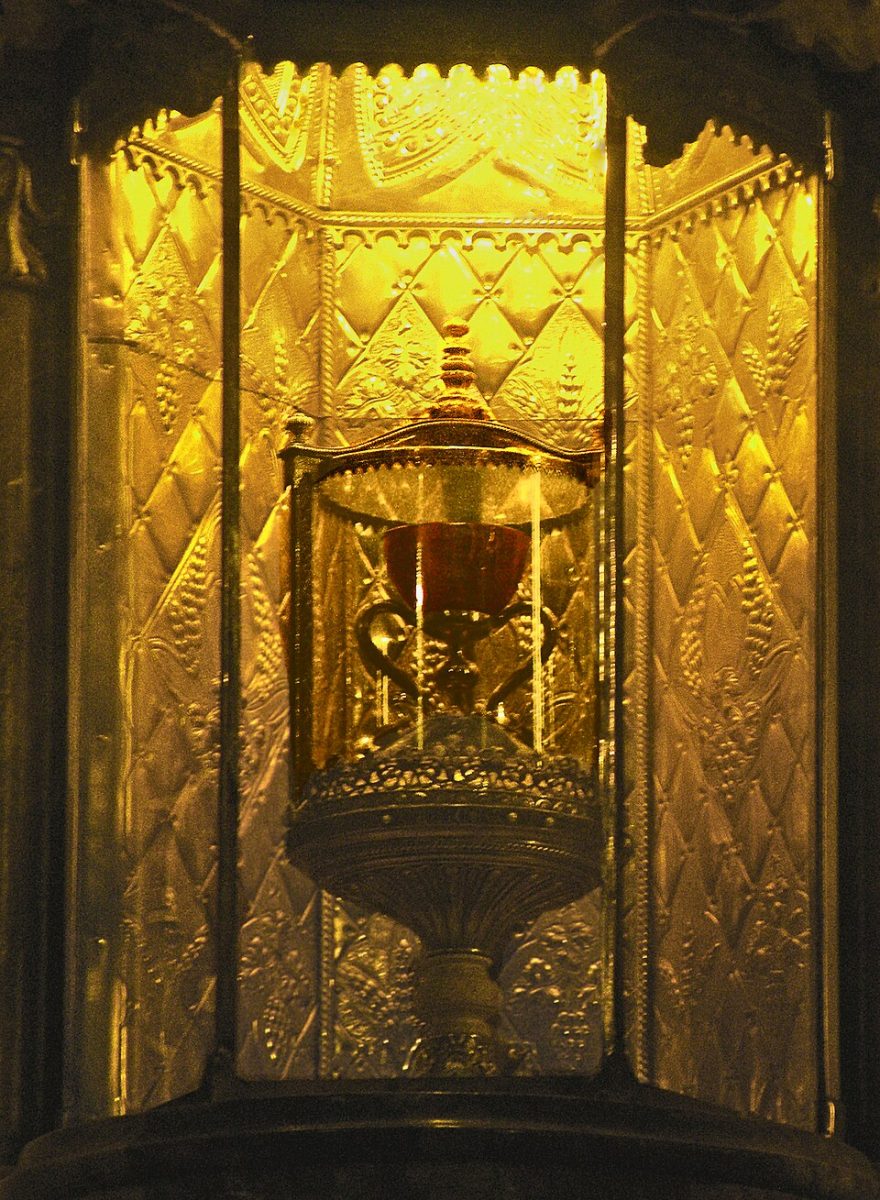 The Valencia Chalice, enclosed inside two glass containers.