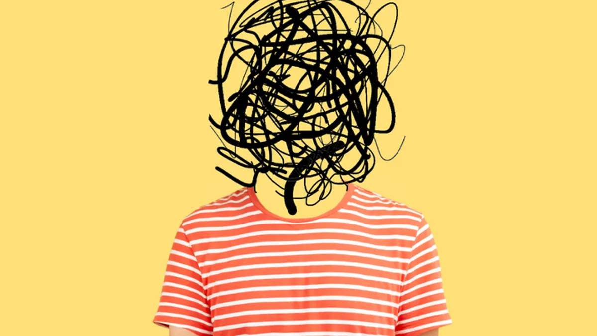 Person with scribbles instead of a face showing what ADHD feels like