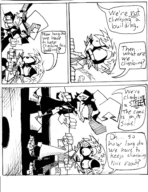 A comic by Nic Schaaf of superheroes walking up the street