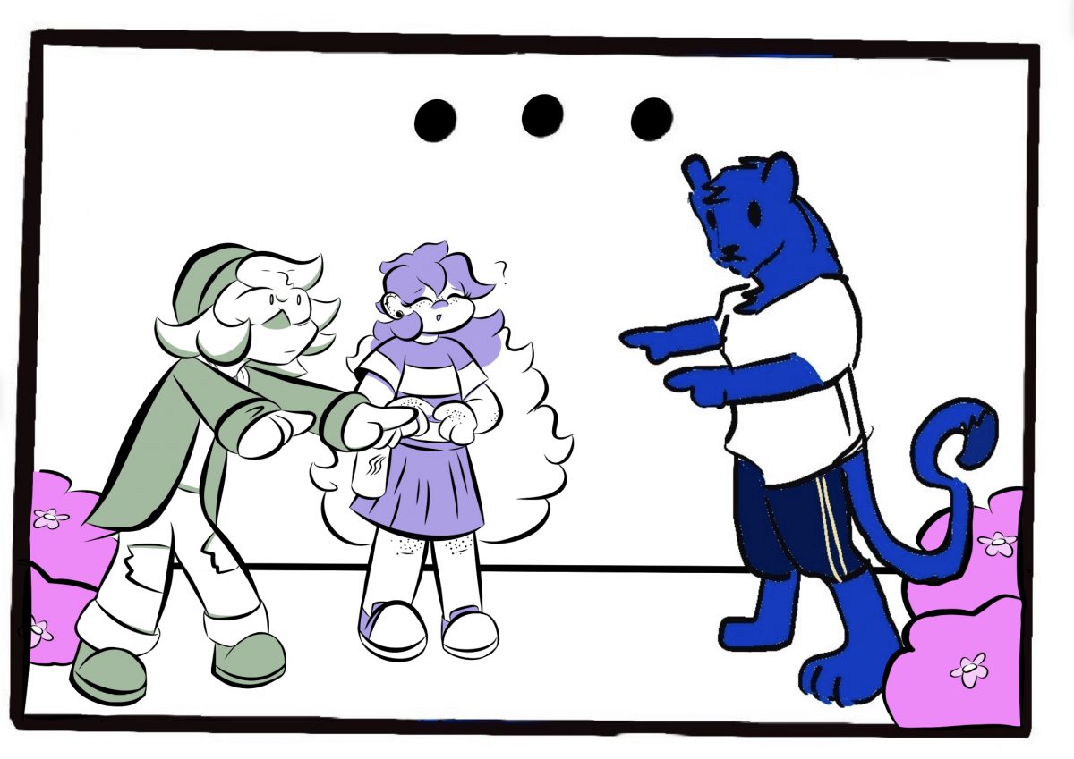 Description: {all three of them stand in silence questioning, who came first? The person or the cat?]