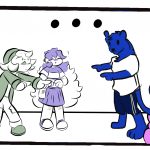 Description: {all three of them stand in silence questioning, who came first? The person or the cat?]