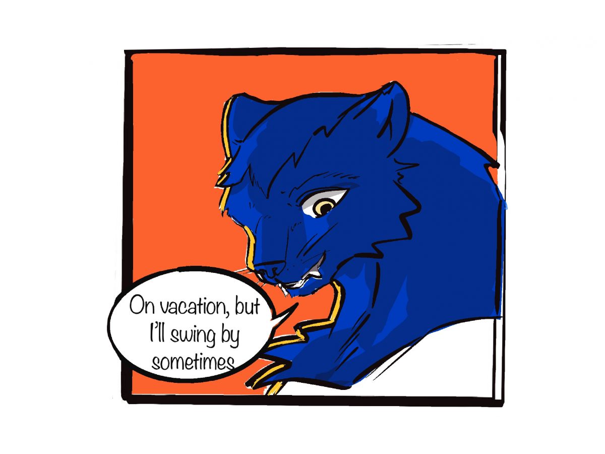 Alt text; On vacation. But I’ll swing by sometimes.”