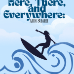 a cartoon woman surfing