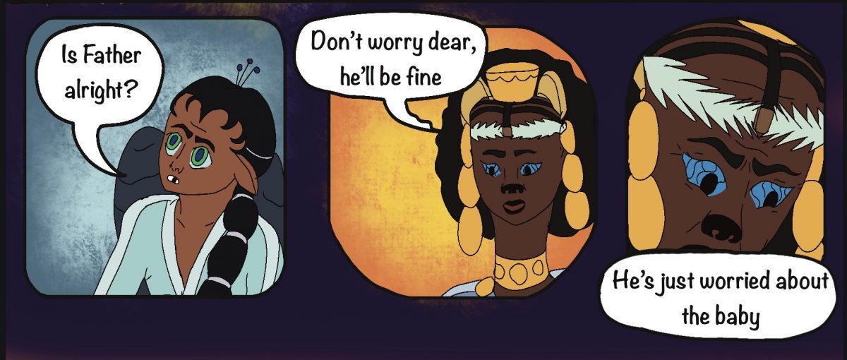 "Hera: Is Father alright?" Rheia: "Don’t worry dear, he’ll be fine. He’s just worried about the baby"